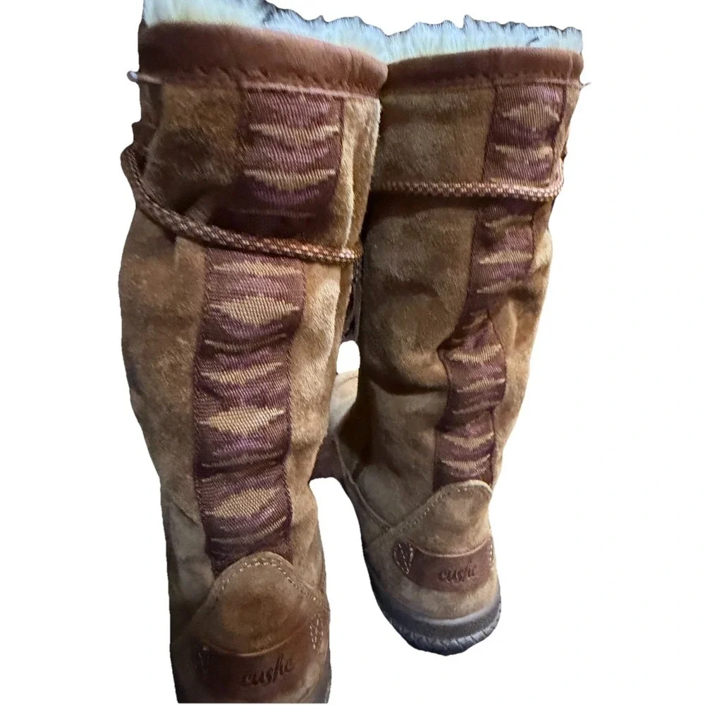 Cushe‎ Cascade Tan Suede Waterproof Winter Boots Womens 6 Faux Fur Boho Cabin